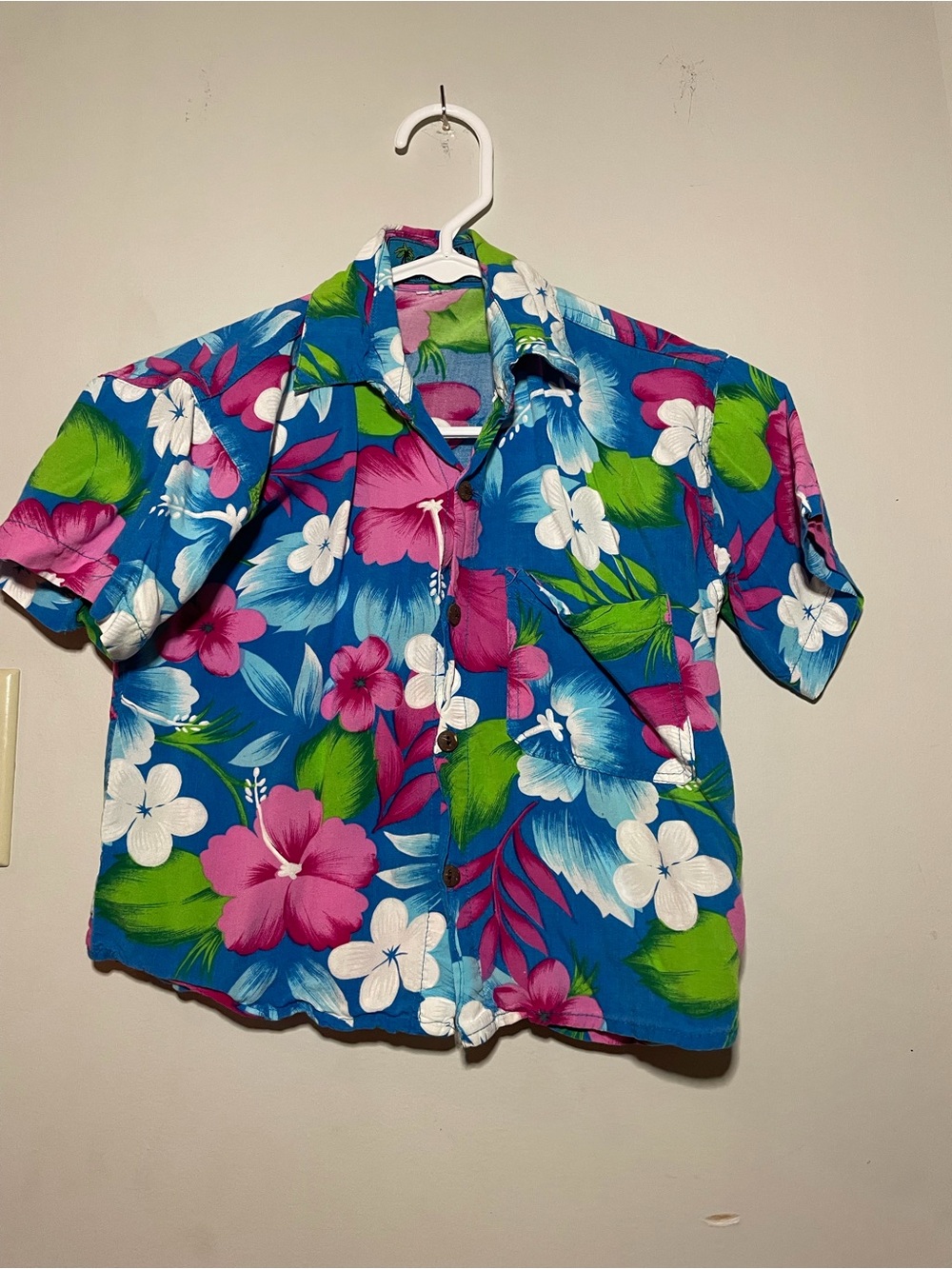 Kids Bright Blue Floral Button-Down Hawaiian Shirt